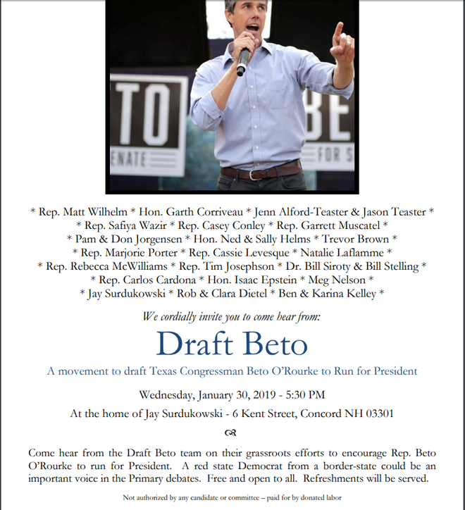 draft beto 2020 grassroots group gearing up in nh with two organizing events planned draft beto 2020 grassroots group