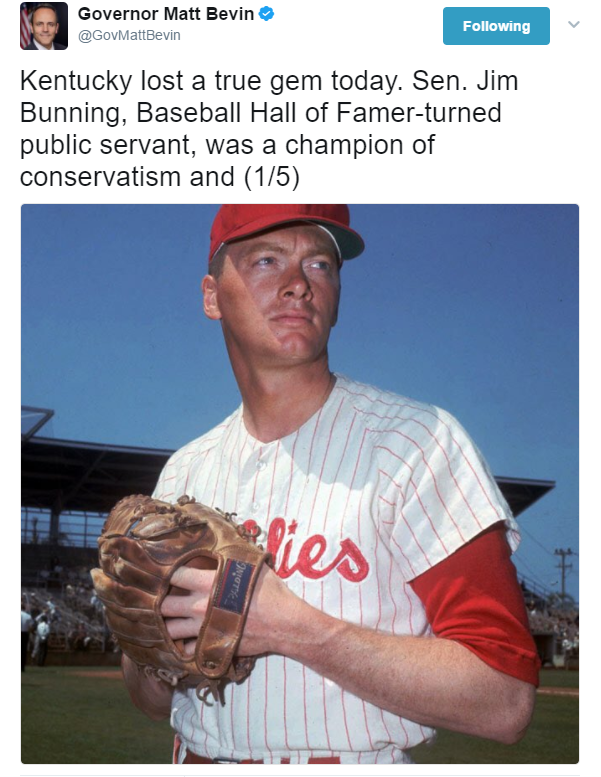 Former U.S. Sen. Jim Bunning, a Hall of Fame pitcher, dies