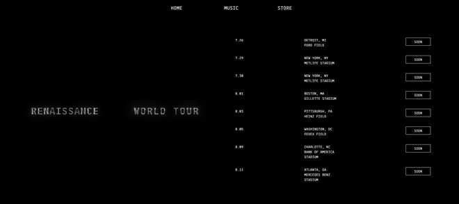 beyonce website tour dates