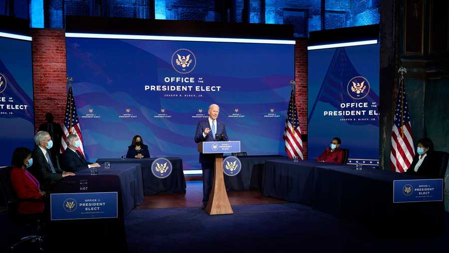 President-elect Joe Biden announces his choice for several positions in his administration during an event at The Queen theater in Wilmington, Del., Friday, Dec. 11, 2020.