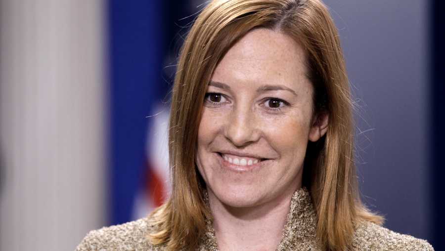 In this Feb. 16, 2011, file photo Jen Psaki is seen in the James Brady Press Briefing Room of the White House in Washington.