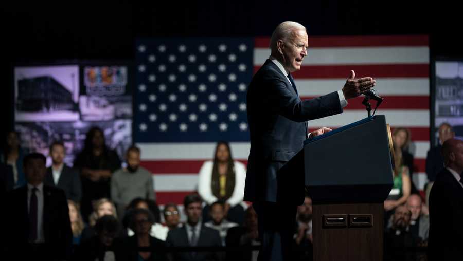 President Joe Biden speaks as he commemorates the 100th anniversary of the Tulsa race massacre, at the Greenwood Cultural Center, Tuesday, June 1, 2021, in Tulsa, Okla.