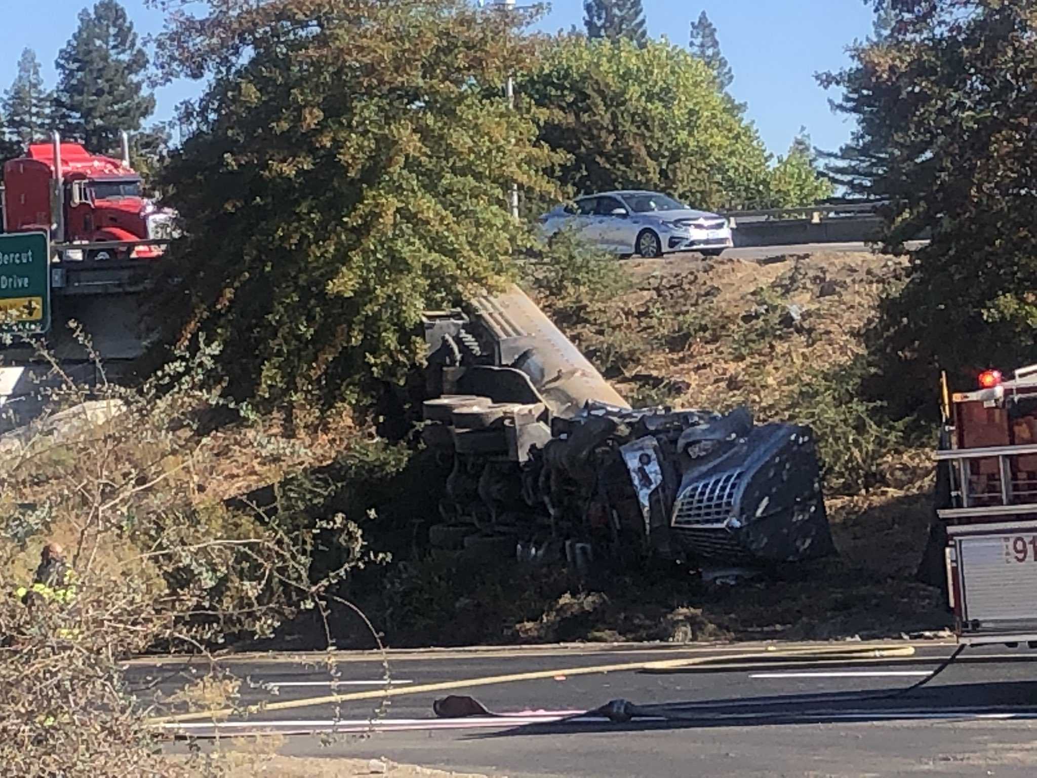 Big Rig Crashes On I-5, Leaks Ethanol Onto Richards Blvd