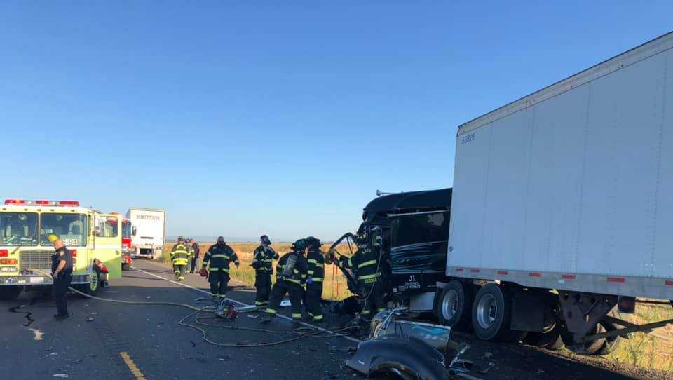 Fiery bigrig crash snarls Highway 12 traffic