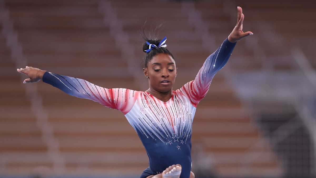 Simone Biles returned for the balance beam final at the Olympics. Here