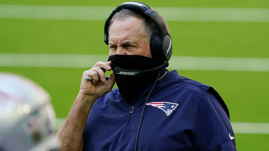 New England Patriots head coach Bill Belichick during the first half of an NFL football game against the Houston Texans, Sunday, Nov. 22, 2020, in Houston. (AP Photo/David J. Phillip)