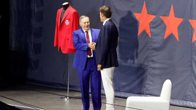 Former&#x20;New&#x20;England&#x20;Patriots&#x20;head&#x20;coach&#x20;Bill&#x20;Belichick&#x20;with&#x20;Tom&#x20;Brady&#x20;during&#x20;Brady&#x27;s&#x20;induction&#x20;into&#x20;the&#x20;New&#x20;England&#x20;Patriots&#x20;Hall&#x20;of&#x20;Fame&#x20;on&#x20;June&#x20;12,&#x20;2024&#x20;at&#x20;Gillette&#x20;Stadium&#x20;in&#x20;Foxborough,&#x20;Massachusetts.