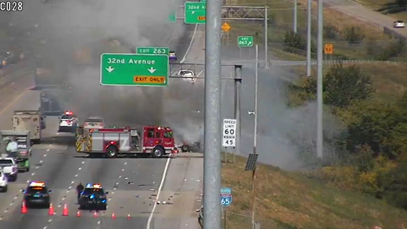 Vehicle, camper fire on I-65 in Birmingham