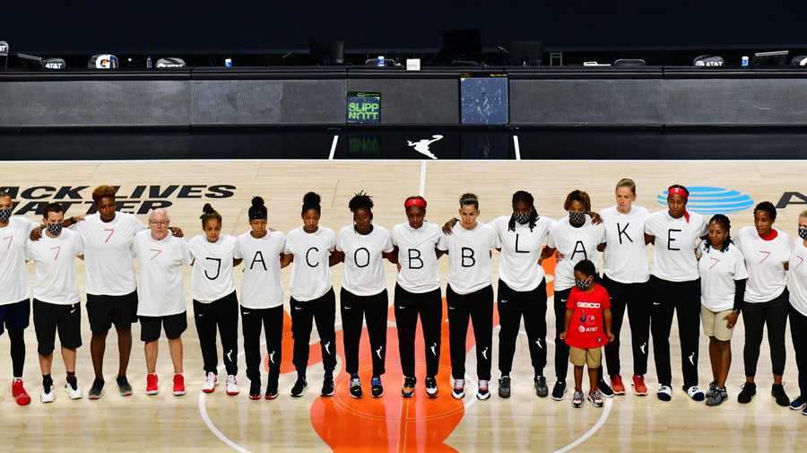 The WNBA's Washington Mystics took to the floor to protest the Jacob Blake shooting.