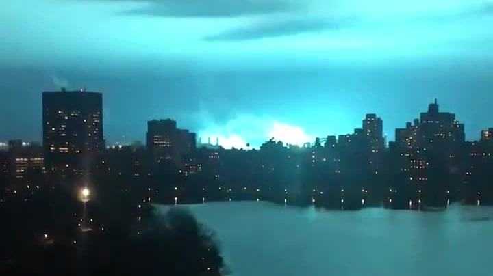 Sky Turns Blue Green Across New York City After Transformer Fire