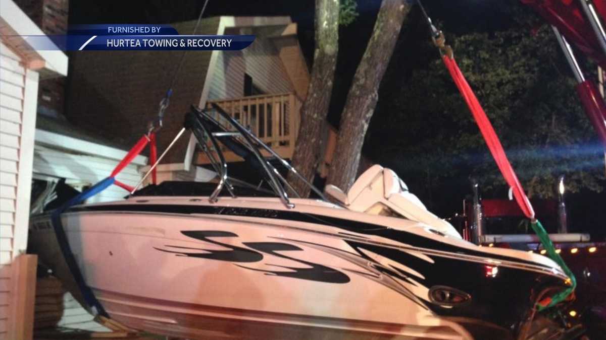 How'd that get there? Stolen boat crashes into house