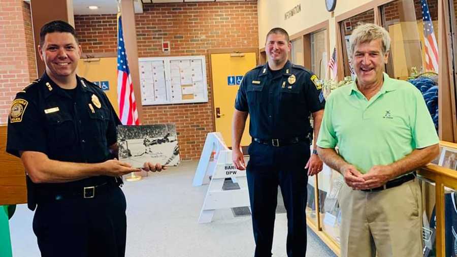 Boston Bruins legend Bobby Orr took a photo with Barnstable police officers during a visit to the department on Aug. 10, 2020.