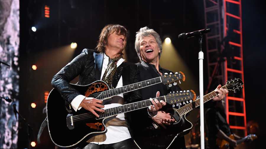 Inductees Richie Sambora and Jon Bon Jovi of Bon Jovi perform during the 33rd Annual Rock & Roll Hall of Fame Induction Ceremony at Public Auditorium on April 14, 2018 in Cleveland, Ohio. 