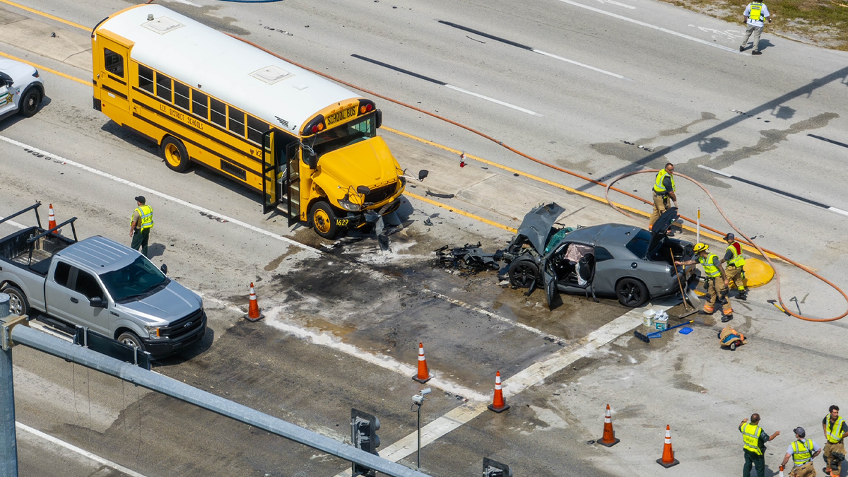 Driver Hospitalized After Striking 2 School Buses In Bonita Springs Crash