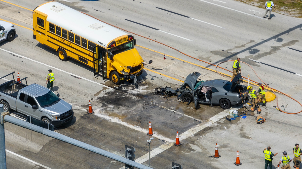 Driver hospitalized after striking 2 school buses in Bonita Springs crash