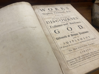 A book from1699 owned by Alexander Dobbin, who ran the Dobbin House Restaurant.