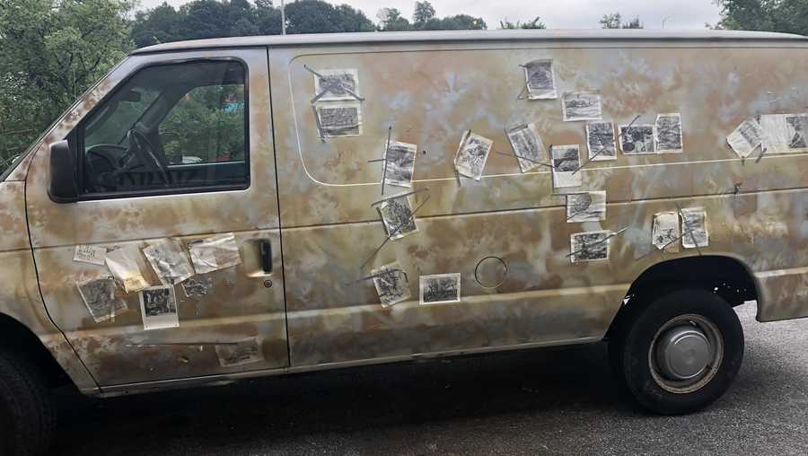 vandalized book bank van
