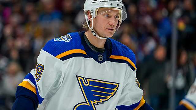 In this Jan. 2, 2020 file photo St. Louis Blues defenseman Jay Bouwmeester skates against the Colorado Avalanche during the third period of an NHL hockey game in Denver. Bouwmeester collapsed on the bench during a break in play in the first period, prompting the Blues and Anaheim Ducks to postpone their game Tuesday night, Feb. 11, 2020.