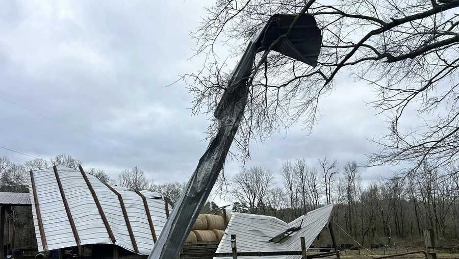 Storm damage on Wolf Creek Road South in St. Clair County, Alabama