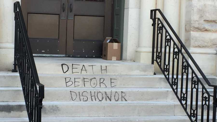 Strange writing, box found on courthouse steps