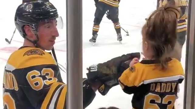 Brad Marchand's daughter celebrating a Bruins goal could not be