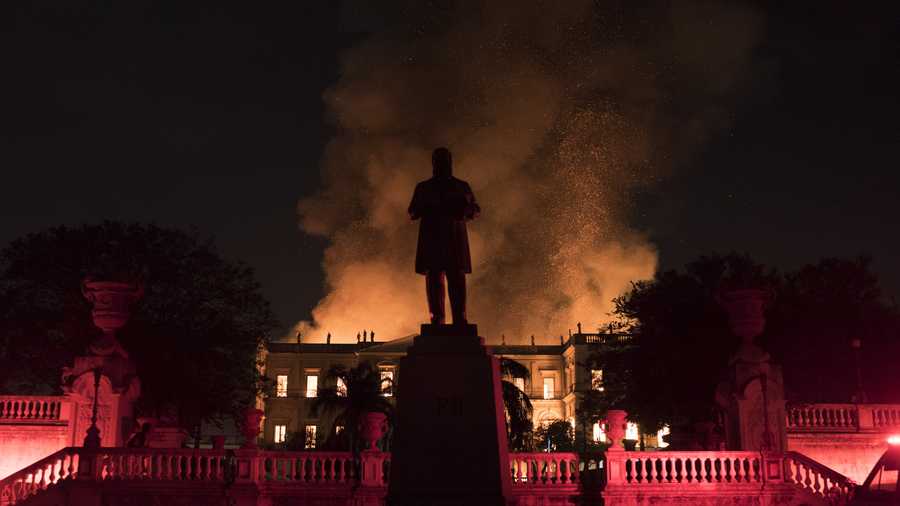 Flames engulf the 200-year-old National Museum of Brazil, in Rio de Janeiro, Sunday, Sept. 2, 2018. According to its website, the museum has thousands of items related to the history of Brazil and other countries.