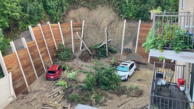 Massive retaining wall in Brighton, Boston gives way, damaging cars