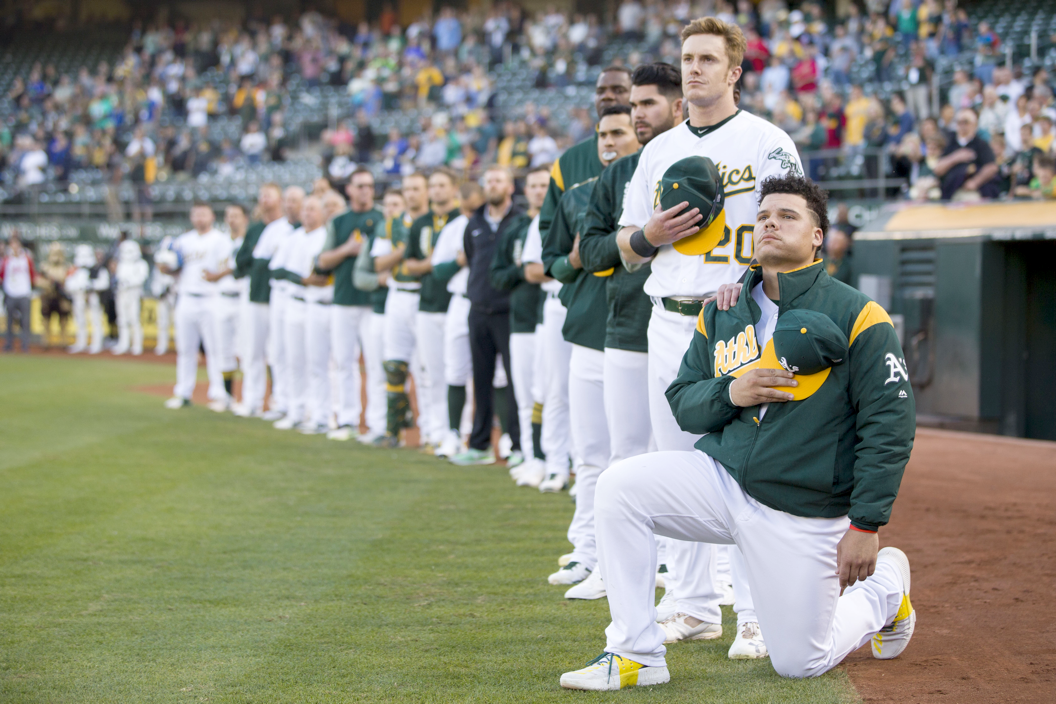 Oakland A's Bruce Maxwell first MLB player to kneel during anthem