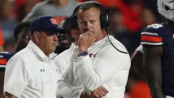 Auburn head coach Bryan Harsin is shown during the Tigers' loss to LSU in an NCAA college football game Saturday, Oct. 1, 2022, in Auburn, Ala. (AP Photo/John Bazemore)