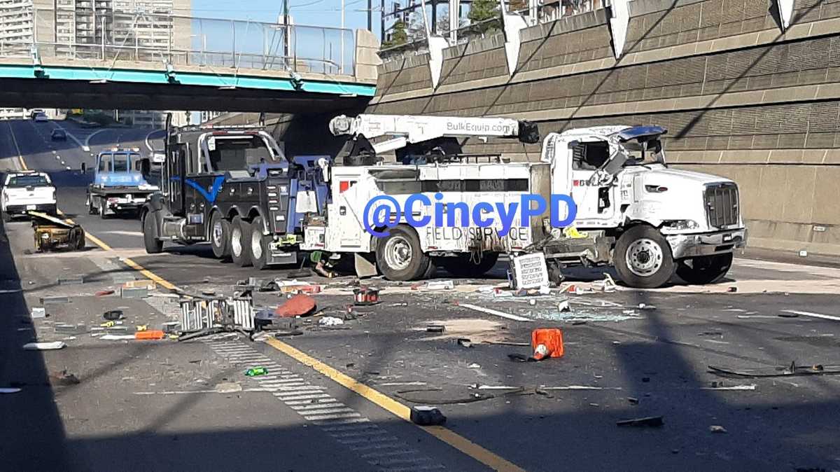 Police Bucket truck crashes on I71 causing 6vehicle chain reaction crash