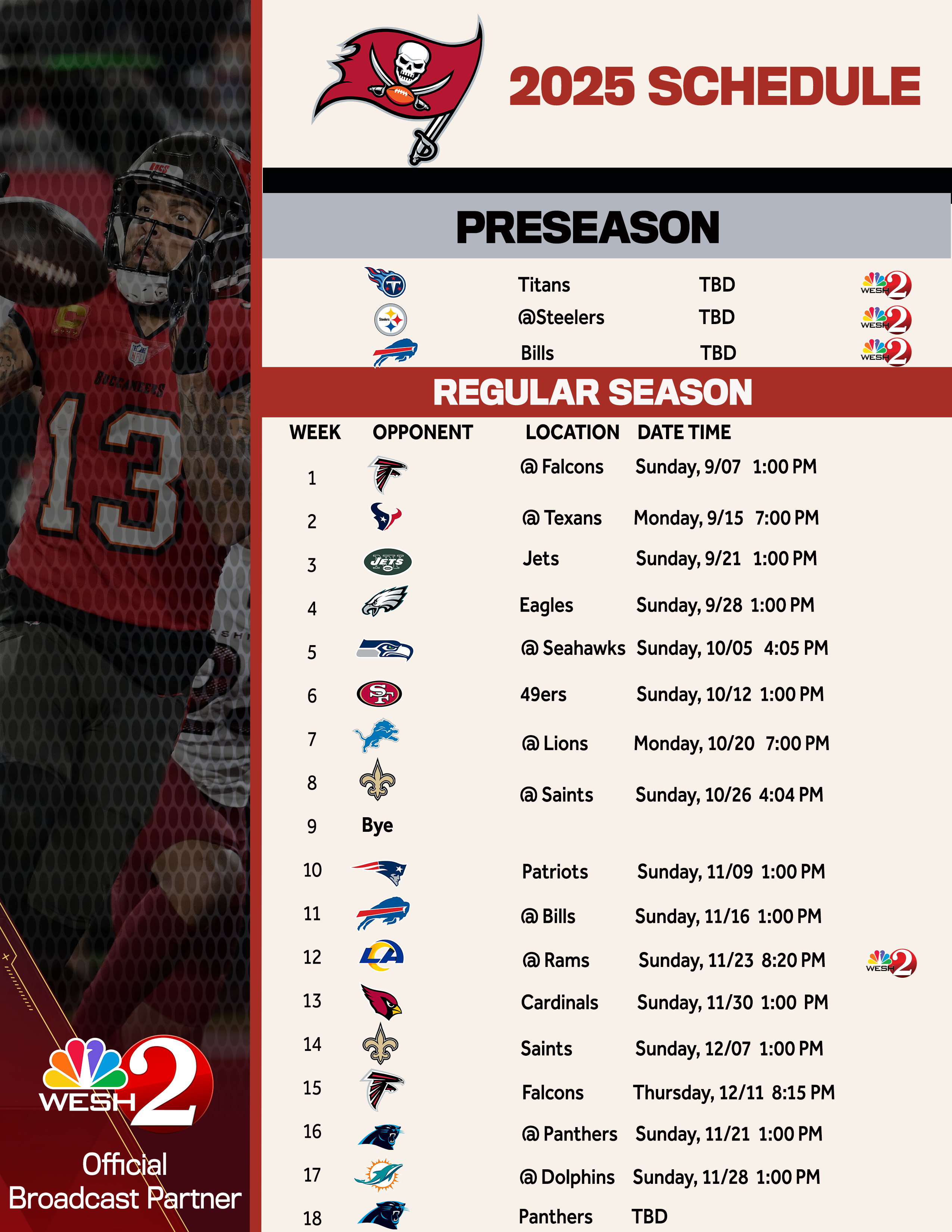 See Entire Tampa Bay Buccaneers 2025 NFL Schedule Here Bucs