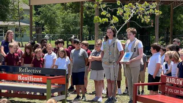 Girl Scouts build Buddy Benches for Marlow Elementary School - Vimarsana News