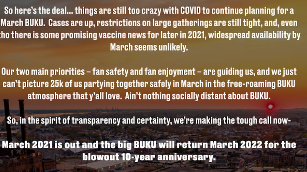 Buku music festival cancelled for 2021