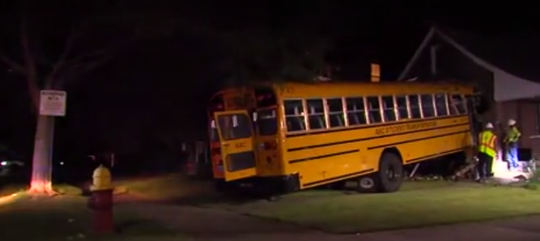 School Bus Crashes Into Home