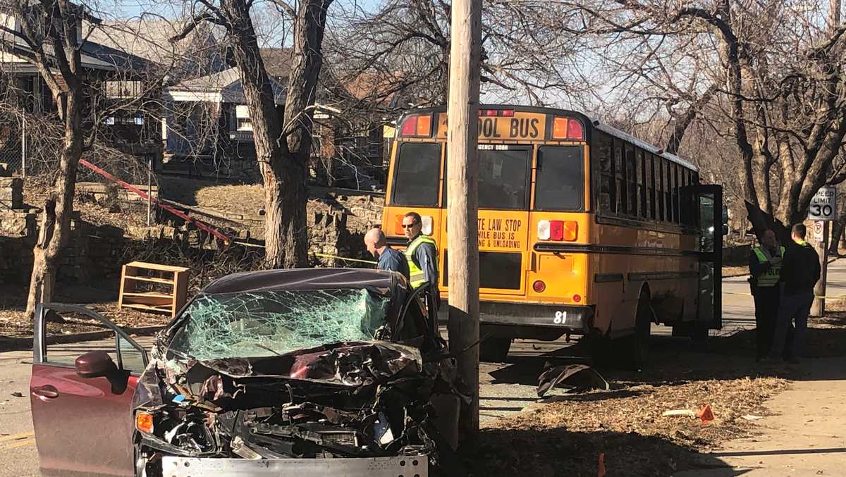 Several hurt when school bus, car collide near 52nd, Woodland