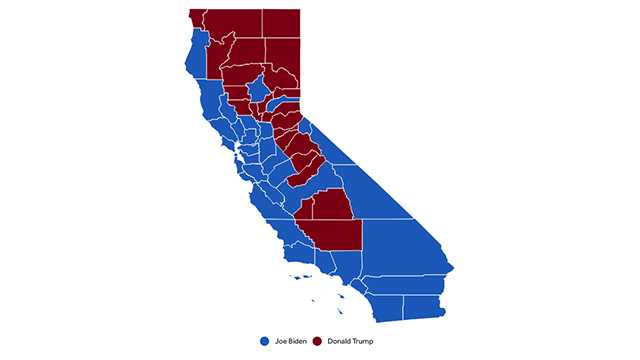 Map shows how California counties voted in the 2020 presidential election.