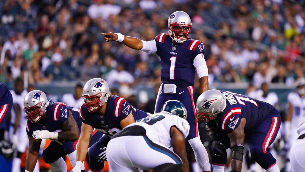 Cam Newton, Mac Jones star at QB for Patriots rout of Eagles