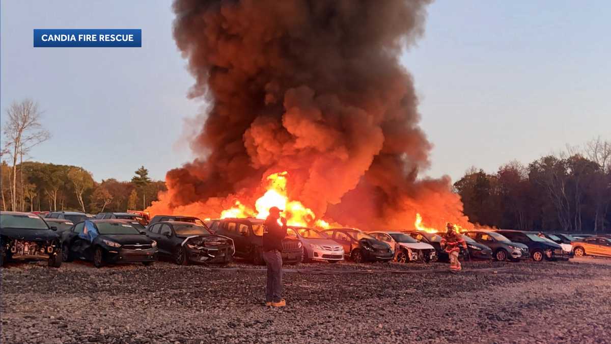 Dozens of vehicles destroyed after fire at New Hampshire salvage yard, authorities say