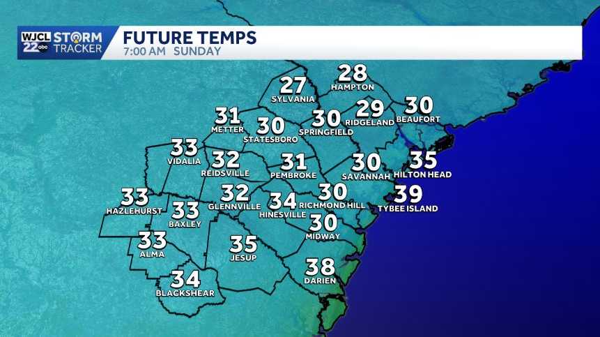 Frost or freeze possible on Sunday morning across Southeast Georgia and the Lowcountry
