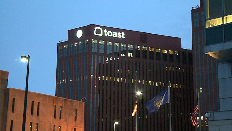 Tech company Toast lights the marquee on its downtown Omaha space