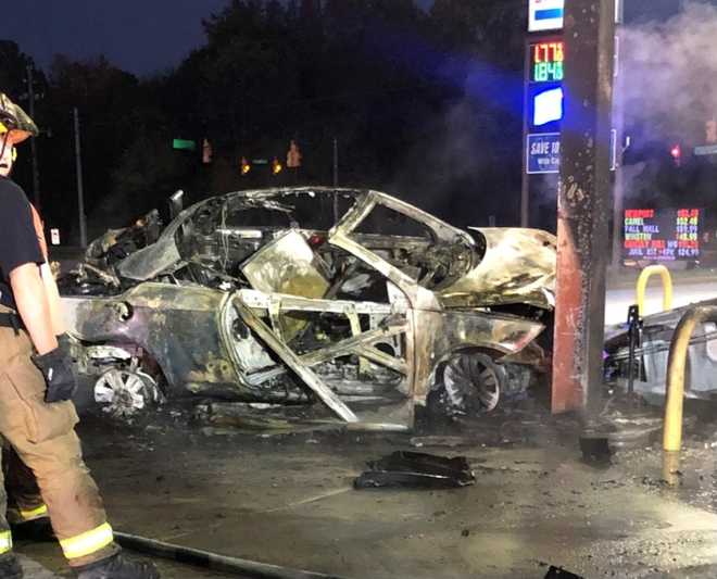 Car burned completely through after car fire