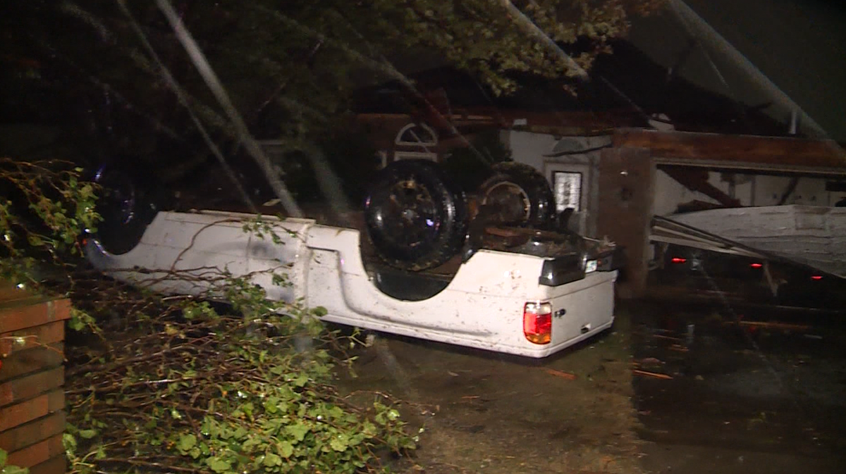 Tornado damage found and car flipped over in Valley Brook