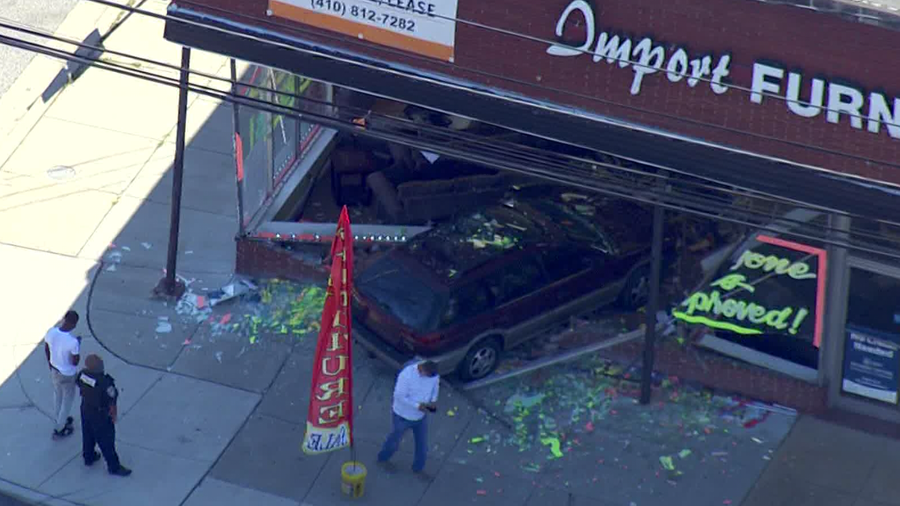 Car crashes into store on Reisterstown Road in northwest Baltimore