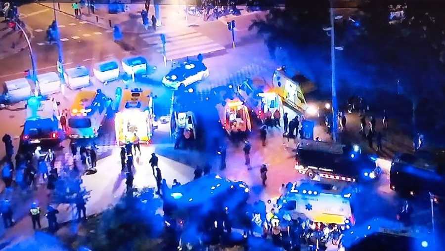 Heavy police presence and first responders near the scene where several were injured after being struck by a vehicle near Espanyol's RCDE Stadium in what the Catalan police are saying was an "accidental collision."