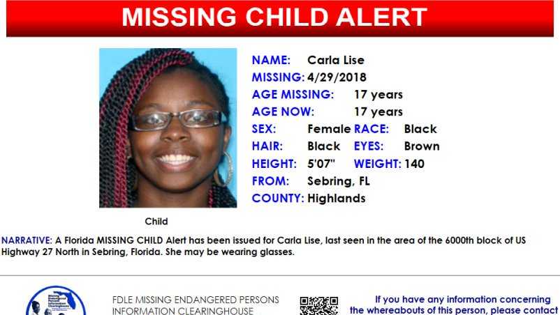 Florida Missing Child Alert Issued for Carla Lise, Last Seen in Sebring