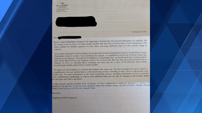 Rivers Casino letter