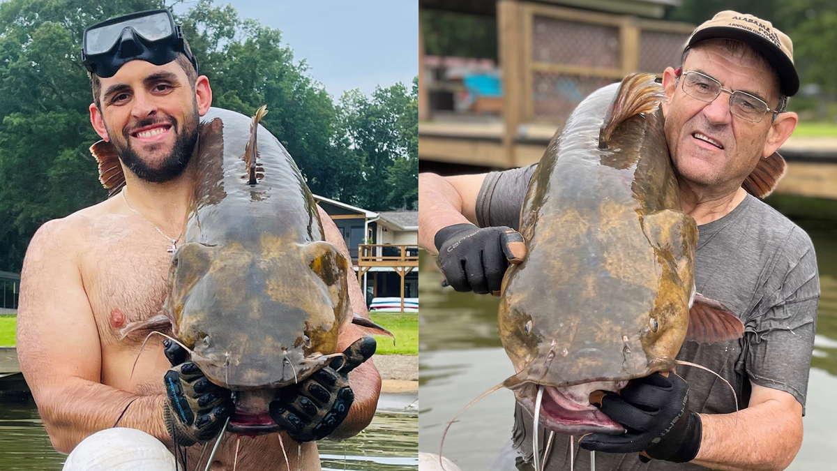 Alabama duo lands giant catfish with their hands