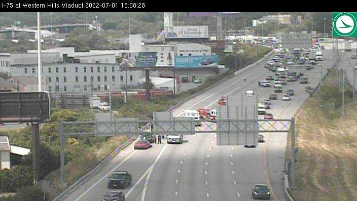 Two lanes blocked on I-75 in Camp Washington due to crash