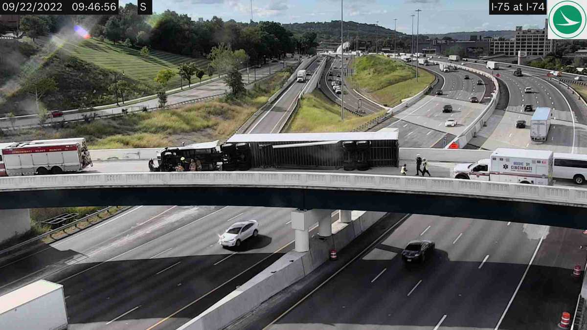 Police close ramp from I-74 to I-75 due to overturned semi-truck