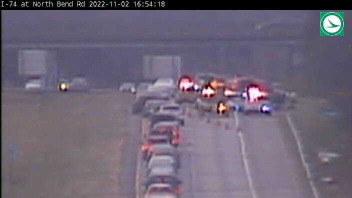 A crash is congesting traffic along west I-74 in Green Township
